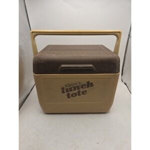 Vintage 70s Gott Lunch Tote #1806 Lidded Tan Brown Cooler 6-Pack Small Ice Chest